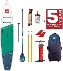 Red Paddle Co. Red Paddle Co 12'6 Voyager MSL Inflatable SUP + Hybrid Tough Paddle White-Green-Dark Blue
